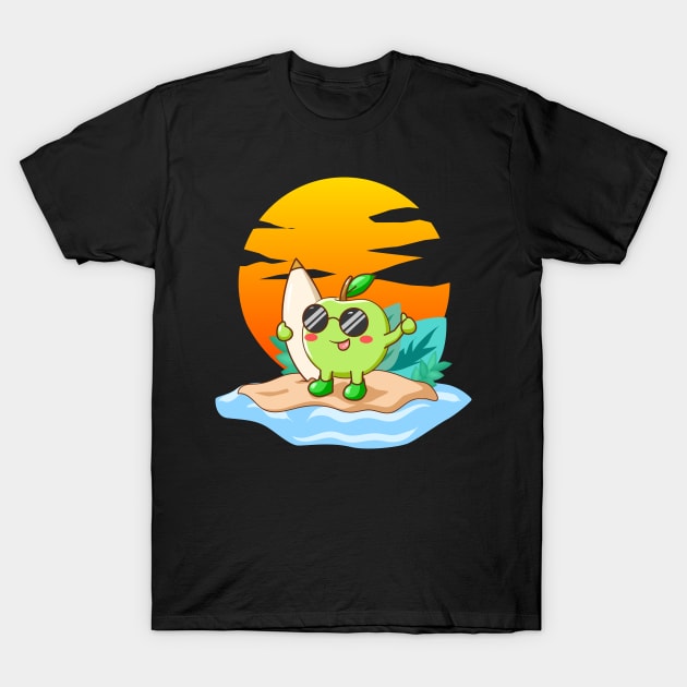 Surfer Apple Kawaii Character Funny Summer Beach Surfing T-Shirt by markz66